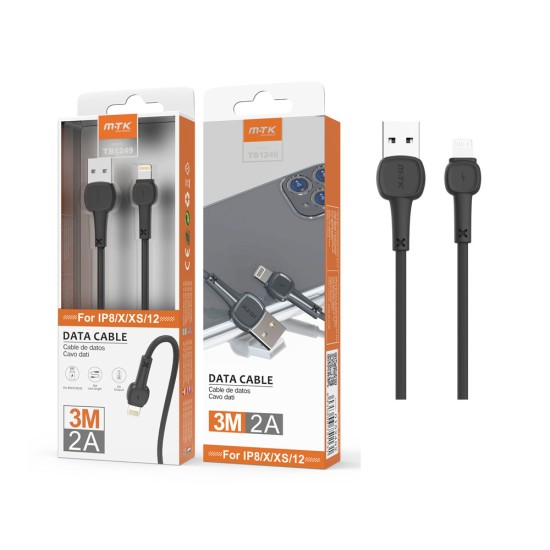 CABO RELÂMPAGO MTK TB1249 PARA IPHONE 5-11 2,4A 3M PRETO CABO RELÂMPAGO MTK TB1249 PARA IPHONE 5-11 2,4A 3M PRETO
